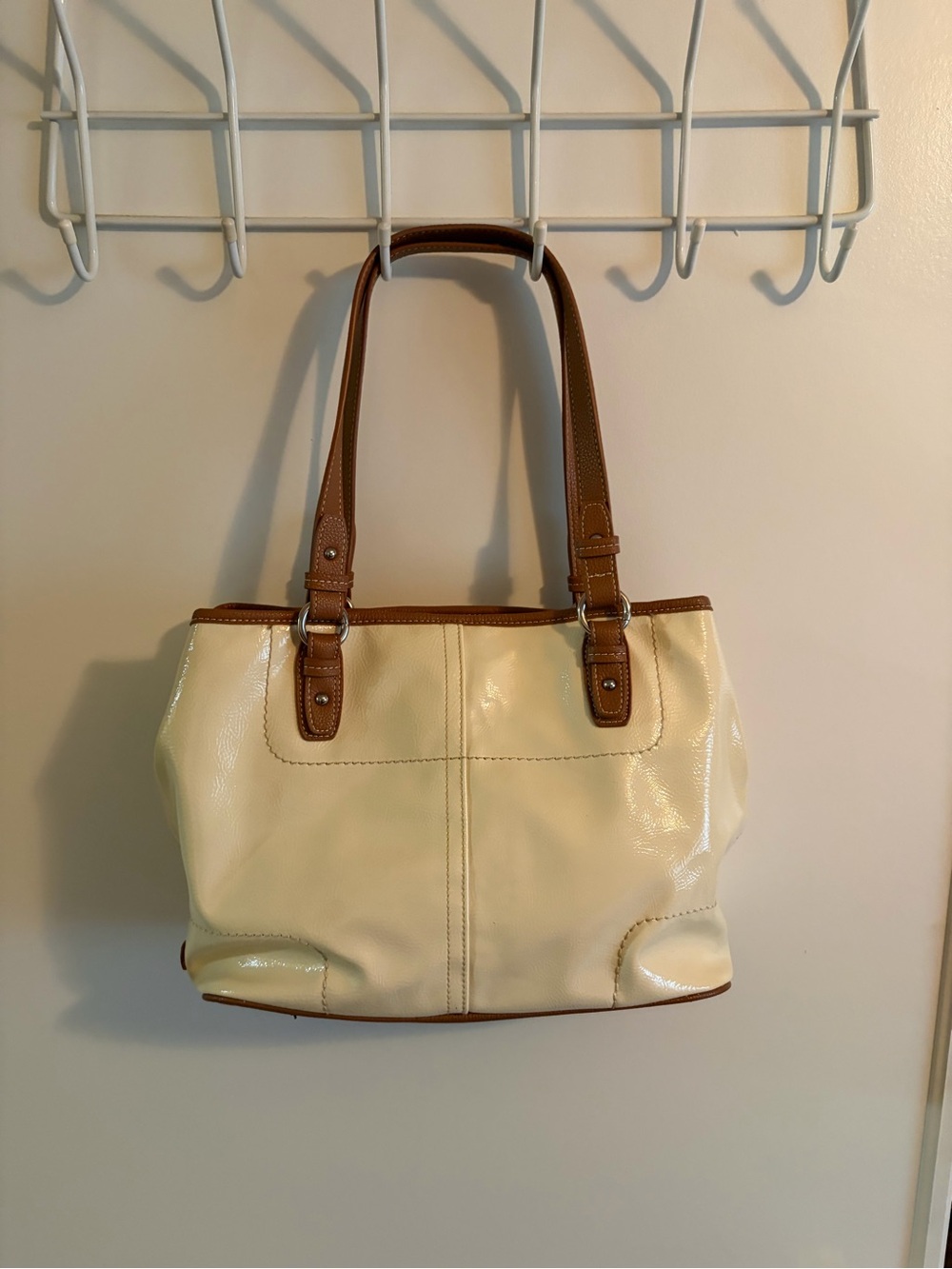 Nine West Cream Tote Bag with Brown Handles - Women Bags